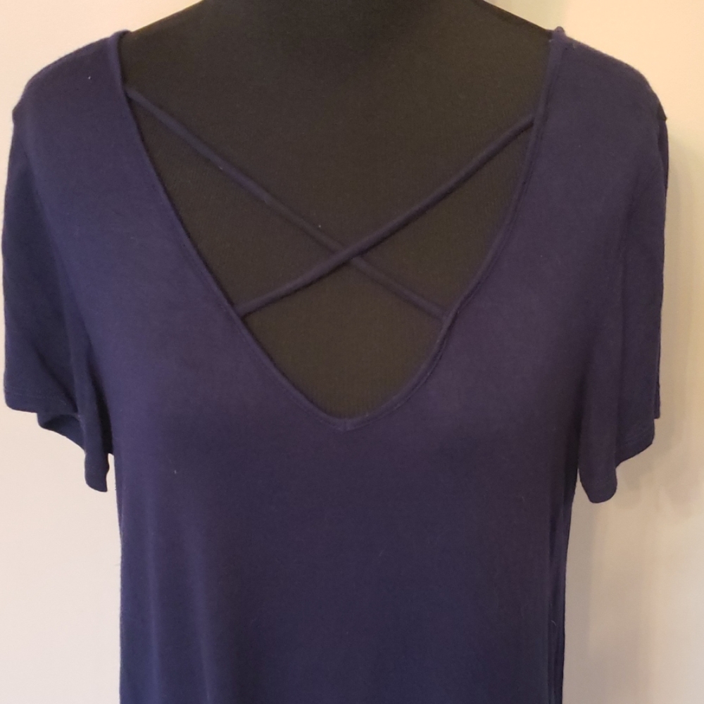 Navy Criss-Cross Neck Top